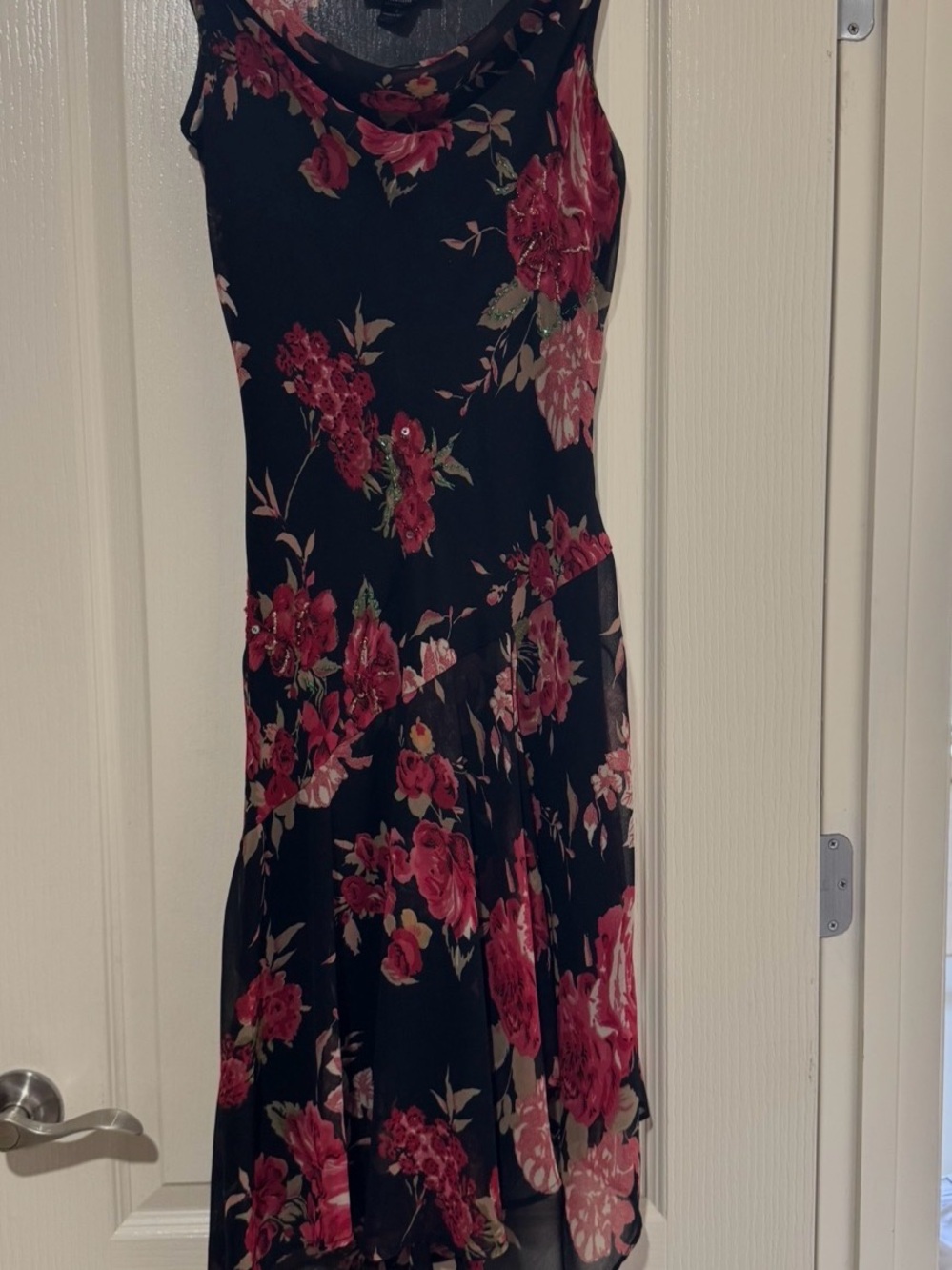 Vintage connected apparel Black Midi Dress with Pink Floral Print💕